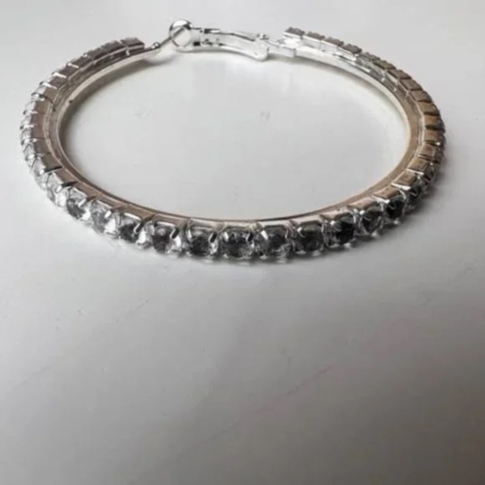 Silver Rhinestone Hoop Earrings - Picture 2 of 5
